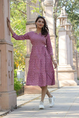 Elegant Pink Polka Dot Cotton Midi Dress for Women