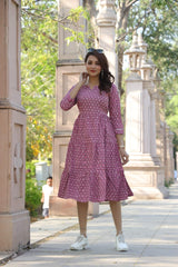 Elegant Pink Polka Dot Cotton Midi Dress for Women