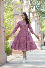 Elegant Pink Polka Dot Cotton Midi Dress for Women
