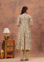 Elegant Beige and Yellow Floral Kurta Set with Dupatta