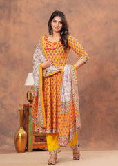 Vibrant Yellow Floral Anarkali Set with Printed Dupatta