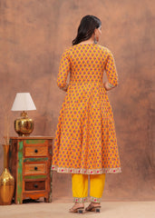 Vibrant Yellow Floral Anarkali Set with Printed Dupatta