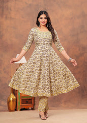 Elegant Beige and Yellow Floral Kurta Set with Dupatta