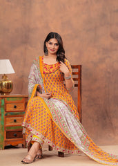 Vibrant Yellow Floral Anarkali Set with Printed Dupatta