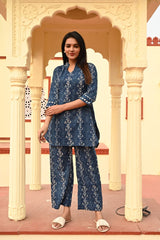 ELEGANT INDIGO BLUE PRINTED COTTON CO-ORD SET