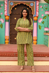 ELEGANT GREEN PRINTED COTTON CO-ORD SET