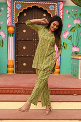 ELEGANT GREEN PRINTED COTTON CO-ORD SET