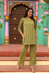 ELEGANT GREEN PRINTED COTTON CO-ORD SET
