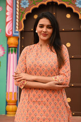 PEACH FLORAL PRINTED COTTON CO-ORD SET