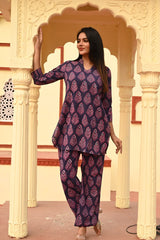 INDIGO GATHERED KURTA CO-ORD SET