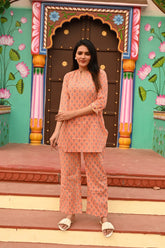 PEACH FLORAL PRINTED COTTON CO-ORD SET