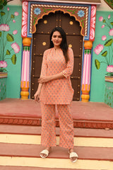 PEACH FLORAL PRINTED COTTON CO-ORD SET