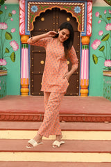 PEACH FLORAL PRINTED COTTON CO-ORD SET