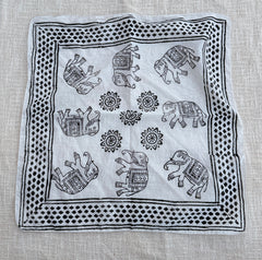 Hand-Block Printed Cotton Bandana – Elephant & Floral Motif