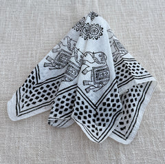 Hand-Block Printed Cotton Bandana – Elephant & Floral Motif