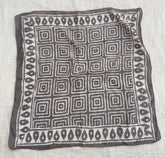 Hand-Block Printed Cotton Bandana – Earthy Brown Geometric Square Pattern