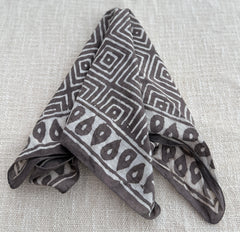 Hand-Block Printed Cotton Bandana – Earthy Brown Geometric Square Pattern