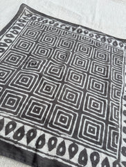 Hand-Block Printed Cotton Bandana – Earthy Brown Geometric Square Pattern