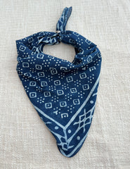 Hand-Block Printed Cotton Bandana – Deep Indigo Geometric Pattern