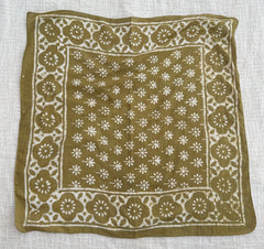 Hand-Block Printed Cotton Bandana – Olive Green Floral Botanical Design