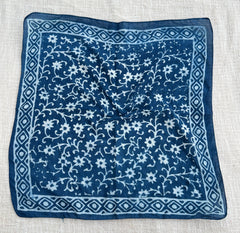 Hand-Block Printed Indigo Cotton Bandana / Scarf
