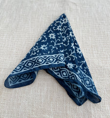 Hand-Block Printed Indigo Cotton Bandana / Scarf