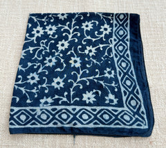 Hand-Block Printed Indigo Cotton Bandana / Scarf