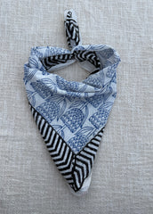 Hand-Block Printed Cotton Bandana – Blue Floral & Chevron Border