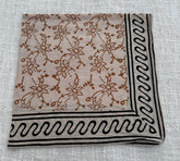 Hand-Block Printed Cotton Bandana – Floral Vine Print with Wavy Border