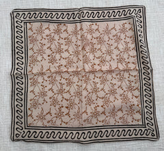 Hand-Block Printed Cotton Bandana – Floral Vine Print with Wavy Border