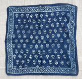 Hand-Block Printed Cotton Bandana – Indigo Floral Motif with Geometric Border