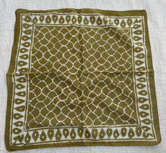 Hand-Block Printed Cotton Bandana – Olive Green Geometric Lattice Design