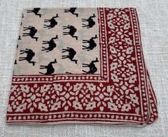 Hand-Block Printed Cotton Bandana – Desert Camel Motif with Red Floral Border