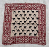 Hand-Block Printed Cotton Bandana – Desert Camel Motif with Red Floral Border