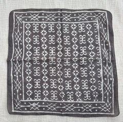 Hand-Block Printed Cotton Bandana – Dark Charcoal Geometric Tribal Print