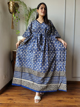 ROYAL BLUE ETHNIC PRINTED COTTON KAFTAN DRESS