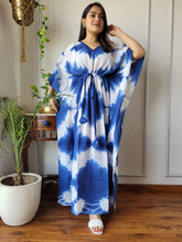 BOHO CHIC BLUE & WHITE HANDCRAFTED TIE-DYE KAFTAN DRESS