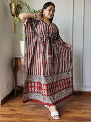 RUST & BLACK TRIBAL PRINT COTTON KAFTAN