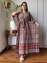 RUST & BLACK TRIBAL PRINT COTTON KAFTAN