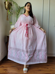 STRIPED COTTON KAFTAN WITH GEOMETRIC BORDER