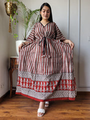 RUST & BLACK TRIBAL PRINT COTTON KAFTAN