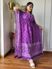 ELEGANT PURPLE PRINTED COTTON KAFTAN DRESS
