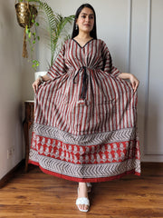 RUST & BLACK TRIBAL PRINT COTTON KAFTAN