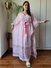 STRIPED COTTON KAFTAN WITH GEOMETRIC BORDER