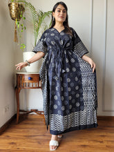 BLACK AND WHITE HAND-BLOCK PRINTED COTTON KAFTAN DRESS