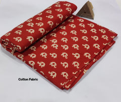 Premium Hand Block Cotton Fabric – Red with Elephant Print