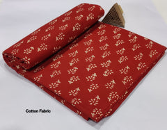 Hand Block Cotton Fabric – Brick Red with Delicate Floral Motif