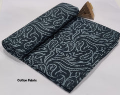 Hand Block Cotton Fabric – Charcoal Black with Paisley Vine Design