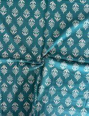 Premium Handblock Printed Cotton Fabric – Teal Blue