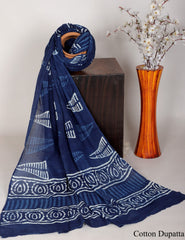 INDIGO DABU HANDBLOCK PRINTED MULMUL DUPATTA